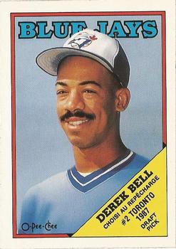1988 O-Pee-Chee Baseball Cards 311     Derek Bell XRC#{Blue Jays  second#{draft choice